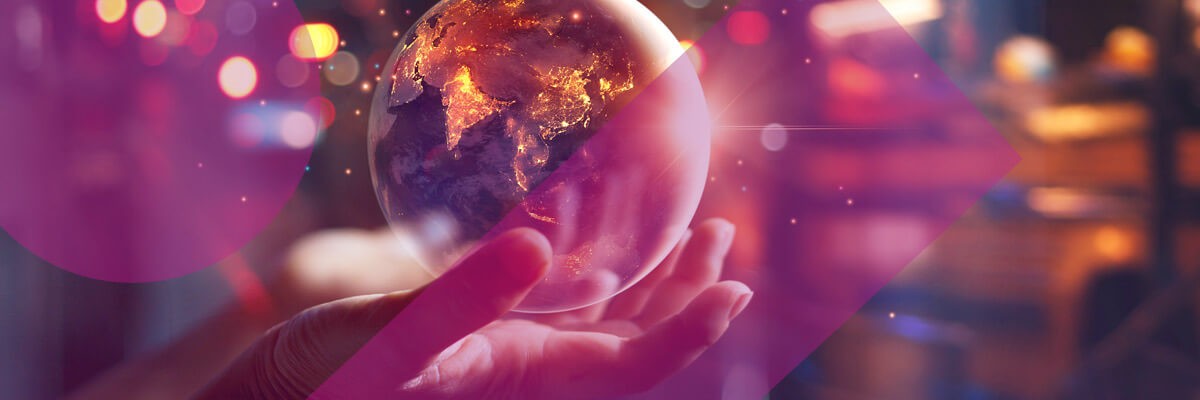 Technology is critical to managing the impact of changes in our environment Earth day. Hand holding globe of the world