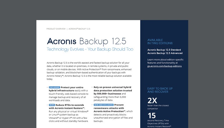 Acronis Backup 12.5 datasheet cover