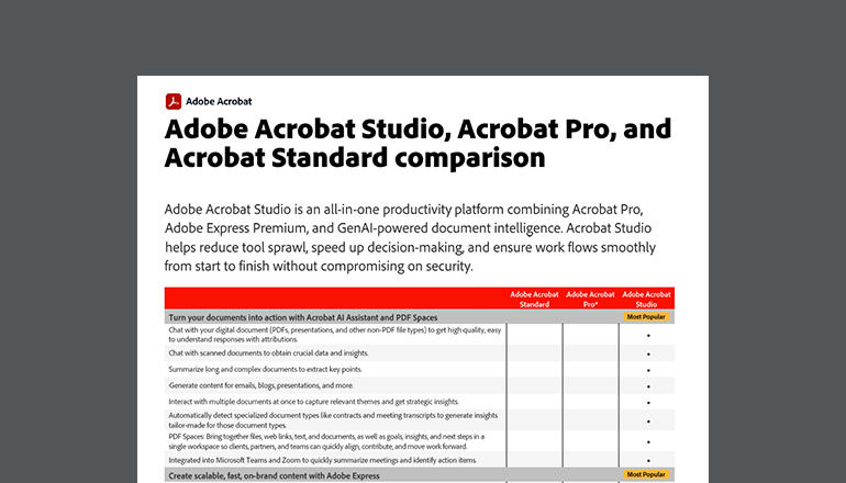 Adobe Acrobat Studio, Acrobat Pro, and Adobe Standard Comparison Thumbnail of asset available to download below