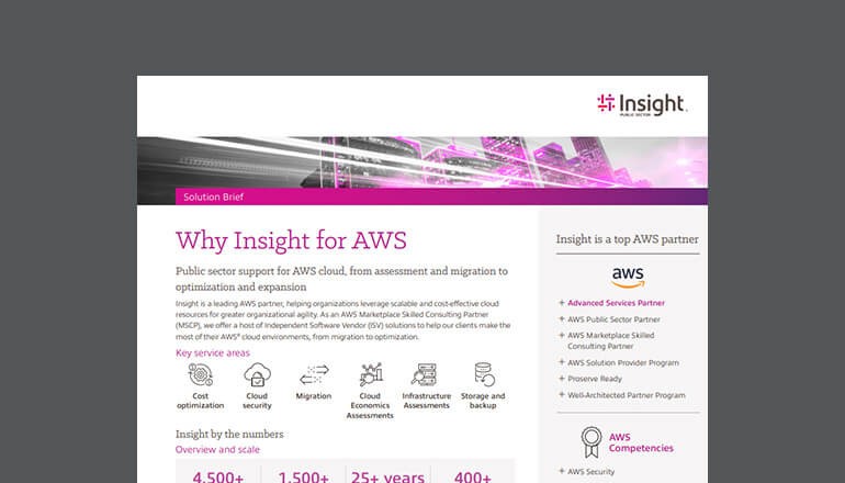 Leverage AWS cloud services for scalable and cost-effective cloud resources for greater organizational agility Thumbnail of datasheet available to download below