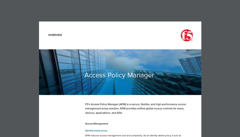 F5 BIG-IP Access Policy Manager Overview solution brief Thumbnail of ebook. Ebook available to download below.
