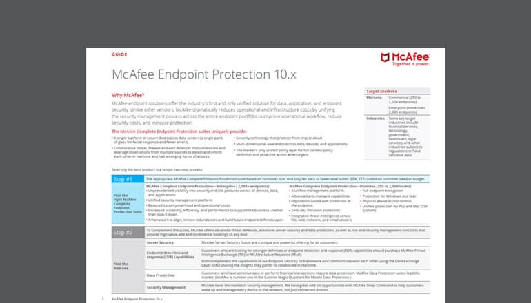 McAfee Endpoint Protection 10.x datasheet thumbnail