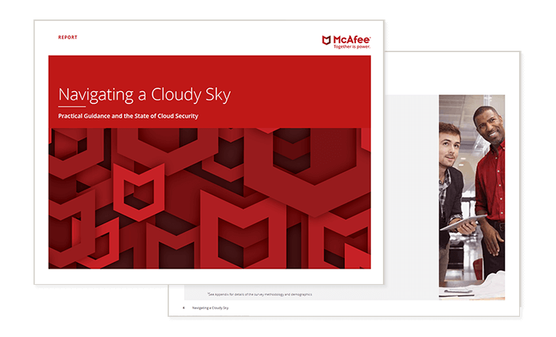 Practical Guidance and the State of Cloud Security ebook Cover of McAfee Navigating a Cloudy Sky ebook cover available to download