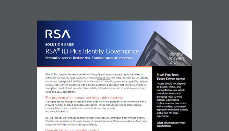 RSA ID Plus Identity Governance Thumbnail of solution brief available to download below