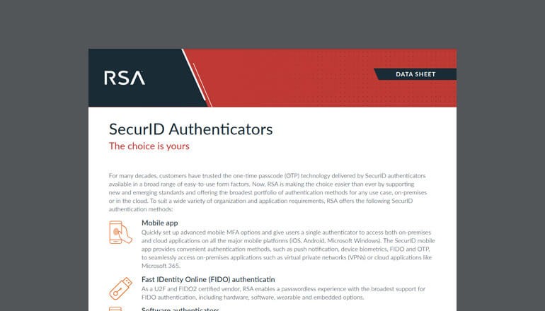 SecureID Authenticators Thumbnail of datasheet available to download below