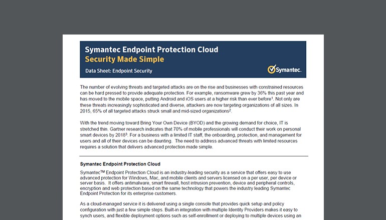 Symantec Endpoint Protection Cloud datasheet