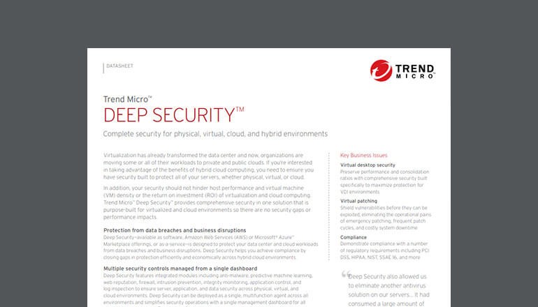 Thumbnail of datasheet available to download below. Trend Micro Deep Security