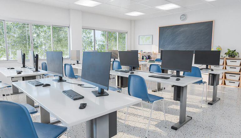 Kentucky Department of Education targets cutting teacher certification call backlog by 20% with AI Empty computer lab at school