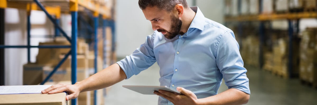 User in warehouse working