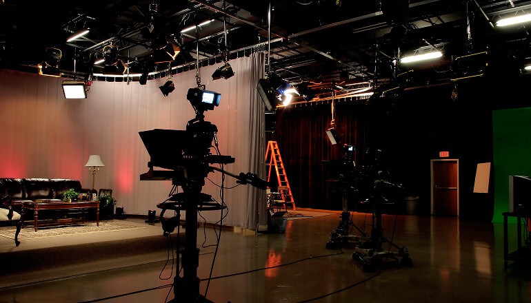 Movie set with lights on