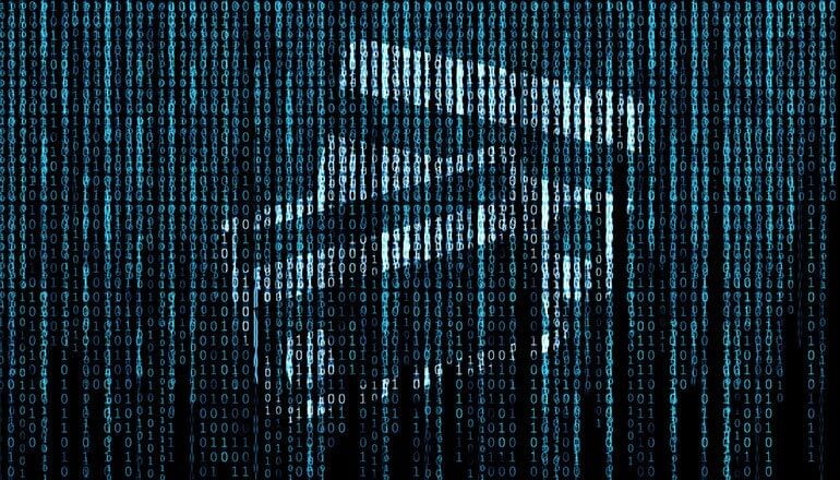 Illustration of data streaming across credit cards to display financial security concept