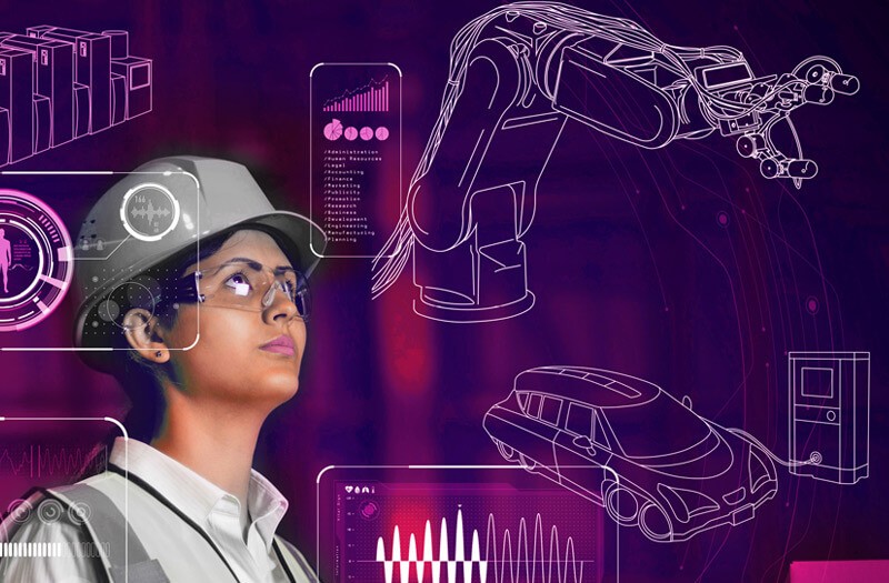 Enhanced visibility into processes from planning to shipment Engineer in manufacturing lab working through the process of what it takes to build a car