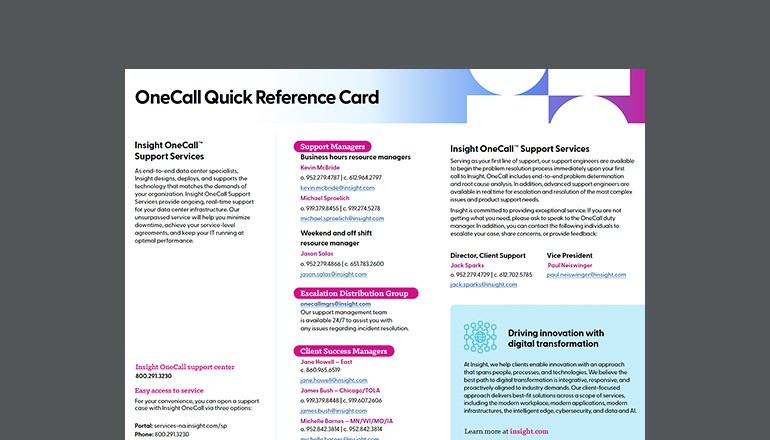 Insight OneCall™ Quick Reference Card | Insight