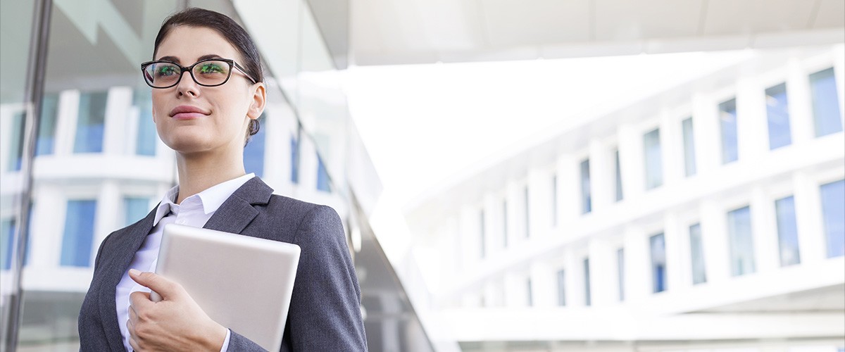 Business woman holding ipad