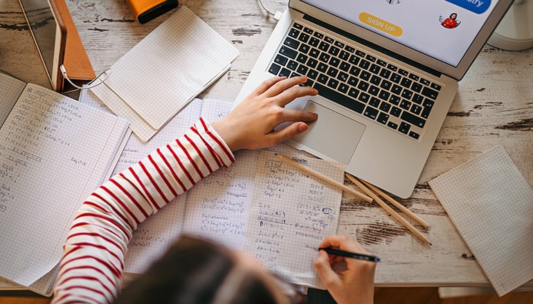 Kid working on homework