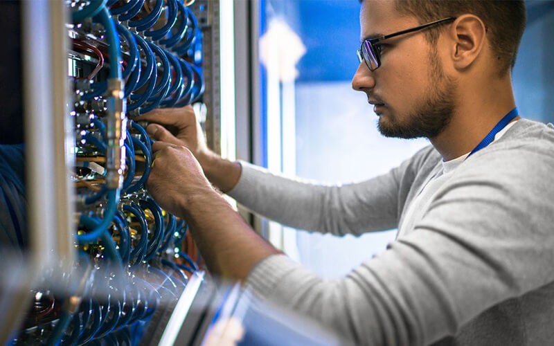 Man fixing the cables