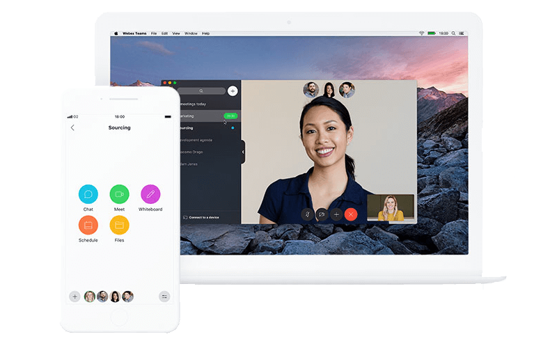 Cisco Webex Teams platform on laptop and phone displaying messaging feature