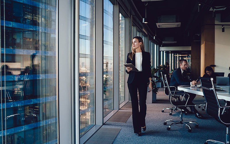 Woman walking in the office