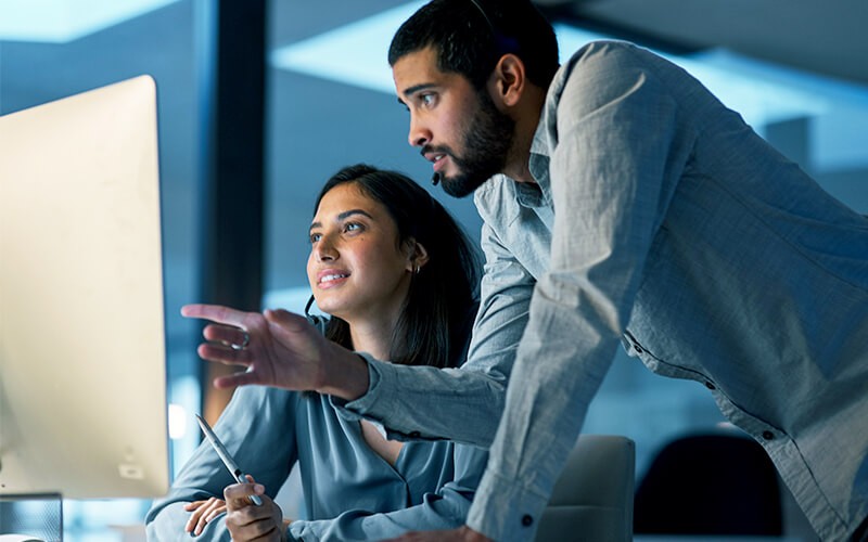 Two person working together