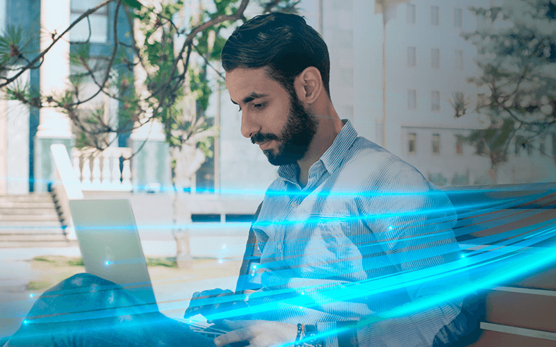 Professional working on his laptop