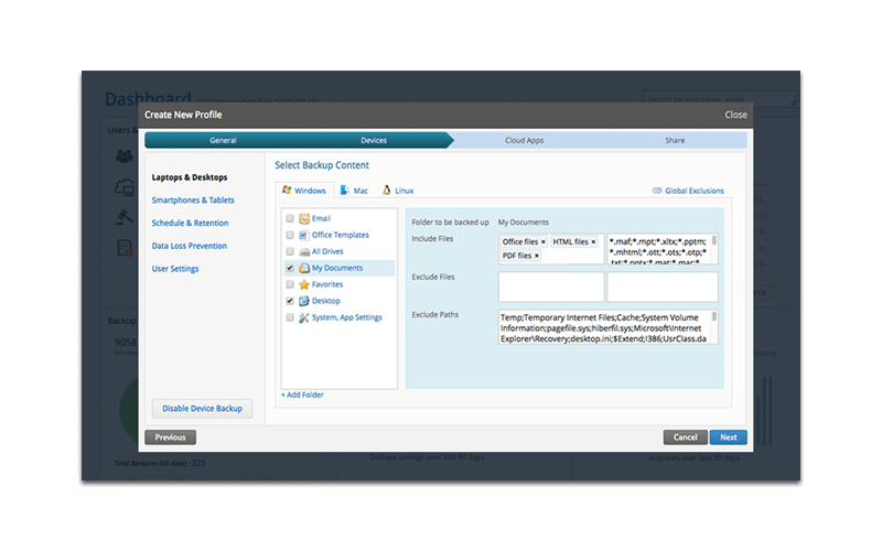 Druva inSync Interface