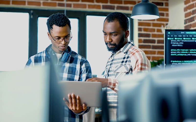 Two person working together