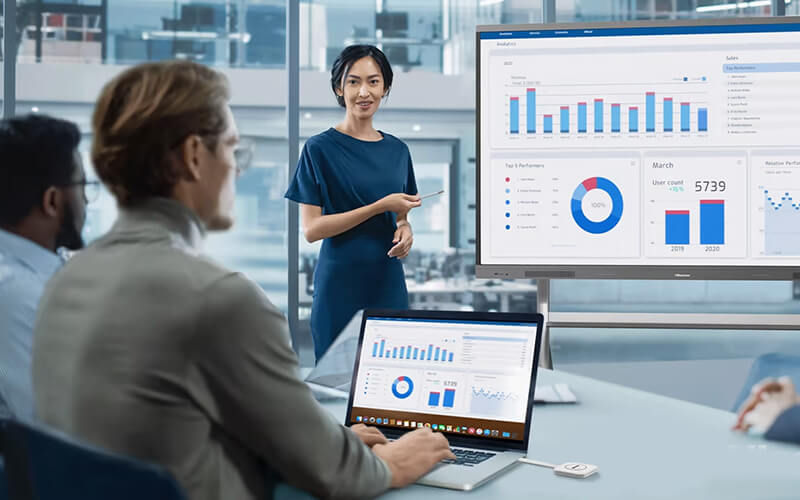 Professionals presenting using Hisense
