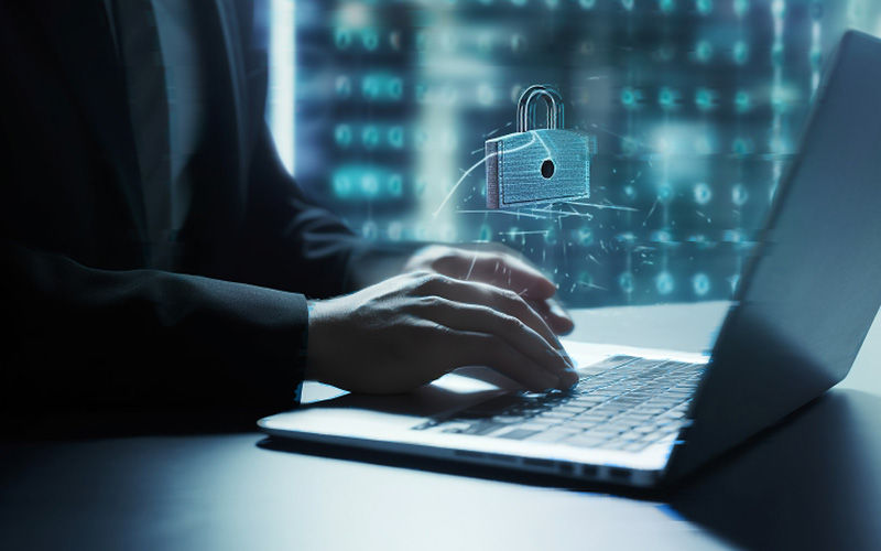 Person using a laptop at work