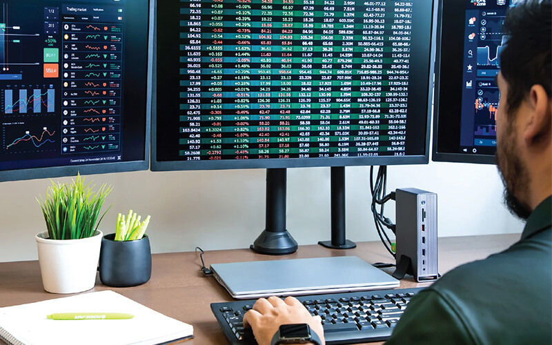 Man checking the stocks