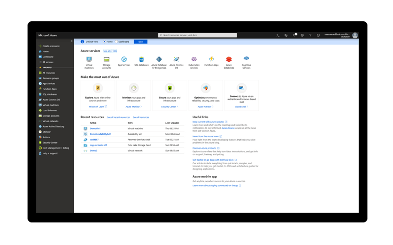 Azure dashboard screenshot