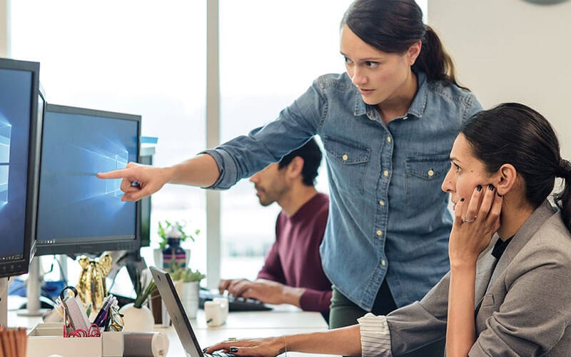 Microsoft team working in office