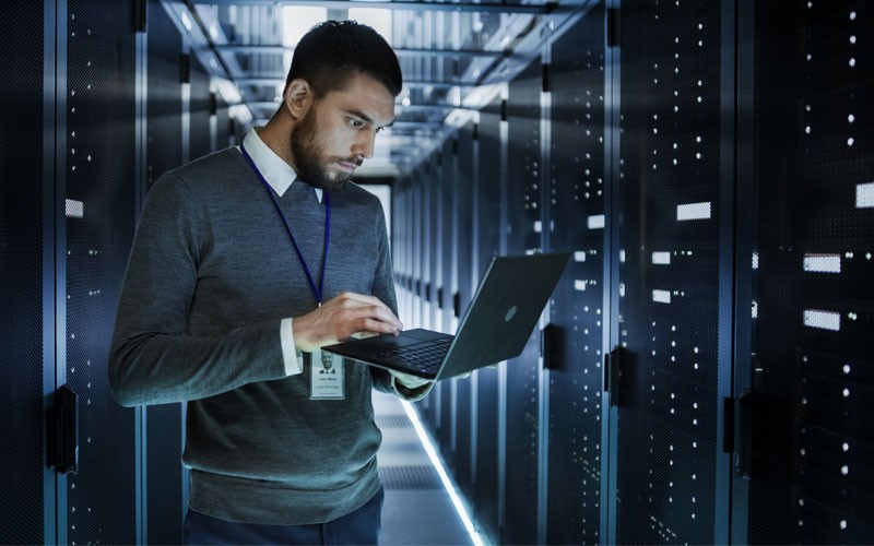 Man working in data room