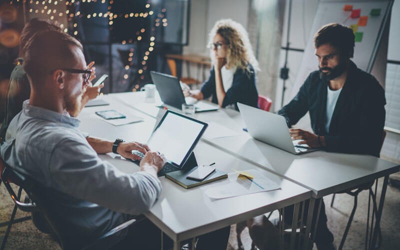 Team collaborating together