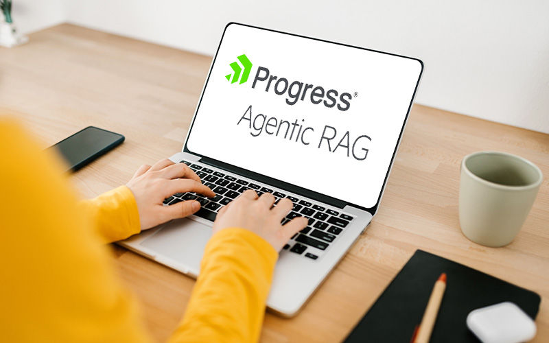 Trusted AI & knowledge applications Person using a laptop at work showing Progress Agentic RAG