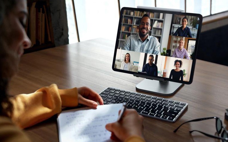 Woman having a meeting using her tablet