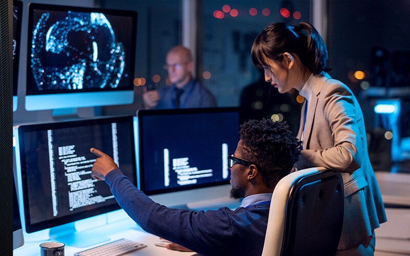 Teammates working together at the office