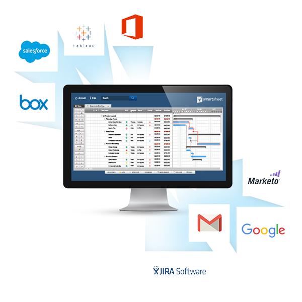 Smartsheet software displayed with all business systems and apps available