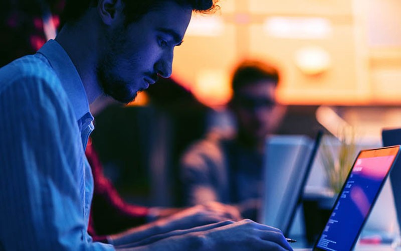 Business man working on laptop
