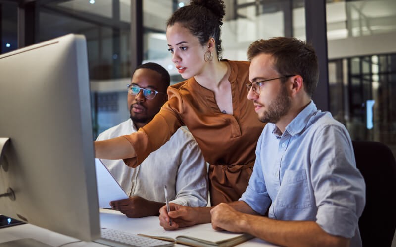 Web protection Teammates working together at the office