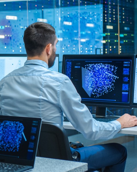 About the survey man at computer