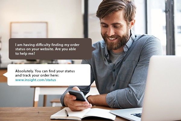Help your workforce accomplish a wide spectrum of tasks Business professional using chat to speak with client
